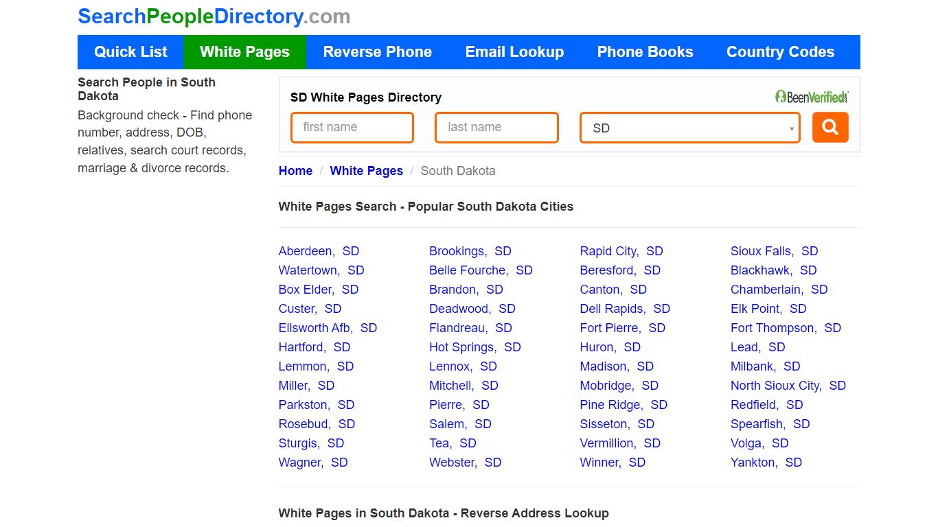 White Pages in South Dakota, Find a Person, Local Directory